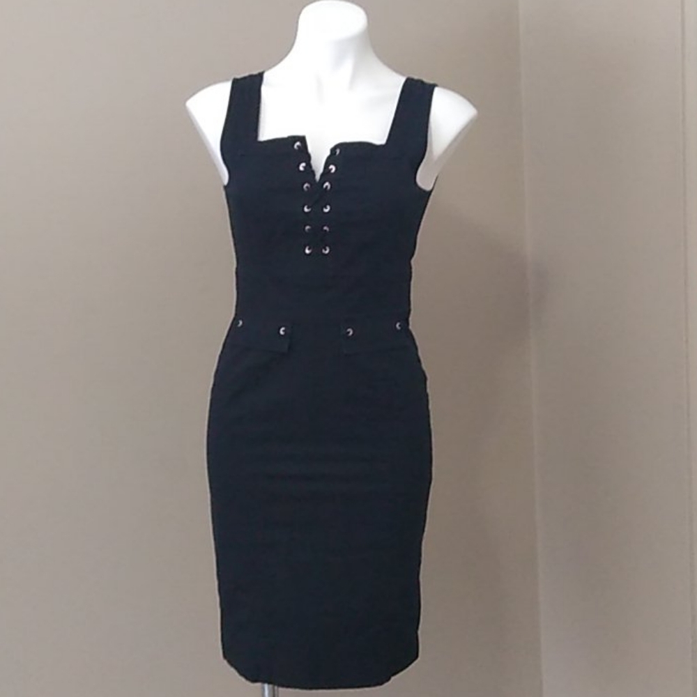 WHBM Black Midi Sleeveless Corset Dress size 2